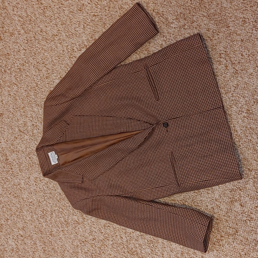 The Villager Vintage Houndstooth Single Button Wool Blazer Jacket Dark Academia